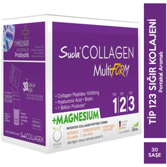 Suda Collagen Multiform Portakallı Magnesium 30 Saşe 15 gr Nar Ecza